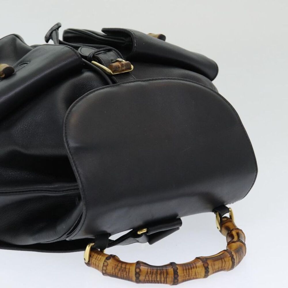 Gucci Vintage Bamboo Backpack Leather Black Leather Backpack Bag - Picture 15 of 16